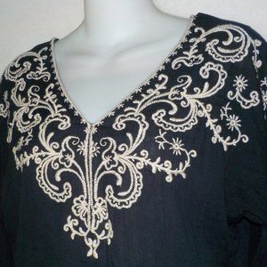 HAD IT TOO LONG GOTTA GO Lucky Brand blouse sz XS 0 2 black embroidered EUC
